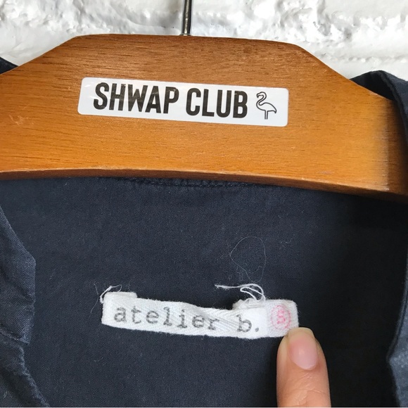 ATELIER B black button down shirt short sleeve blouse - Picture 3 of 4